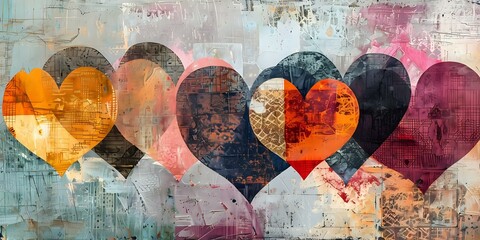 Romantic heart shapes in geometric and organic forms with flowing lines and gentle colors