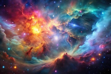 Fototapeta premium A breathtaking scene of a nebula with colorful gases and dust floating in the vastness of space, solar system, astrophysics, galaxy, cosmos