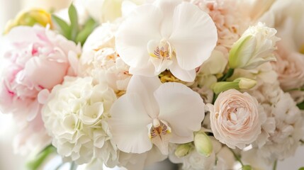 Obraz premium An elegant bouquet of white orchids and pale pink peonies,