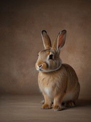 Fototapeta premium A rabbit on a textured grey surface with ample blank space.
