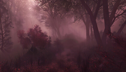 Fototapeta premium Fog in nature, beautiful natural scene view of fog in the forest with landscape by AI generative.