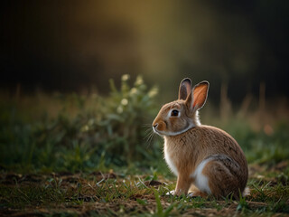 Fototapeta premium A rabbit on a textured grey surface with ample blank space.
