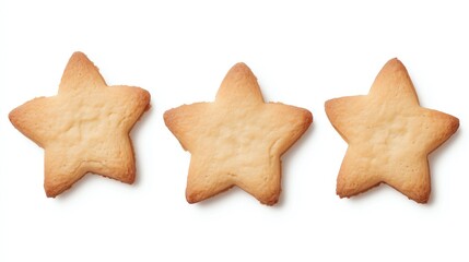 Three star-shaped cookies arranged on a white background, perfect for seasonal celebrations or creative baking ideas.