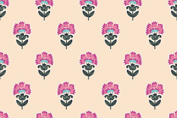 floral ethnic ikat seamless pattern traditional design for background, carpet, wallpaper, clothing, wrapping, fabric, vector illustration, embroidery style, Ajrakh, block print, batik print allovers