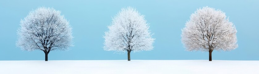 Snow-covered trees in the early morning light, crisp and fresh, winter crisp