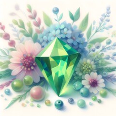 8월의 탄생석 페리도트, 파스텔화 (August Birthstone Peridot, pastel painting)