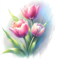 Naklejka premium 튤립, 파스텔화 (Tulip, pastel painting)