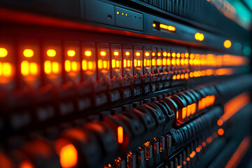 Abstract Server Room With Glowing Orange Lights