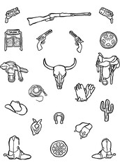cowboy icon set hand drawing illustration