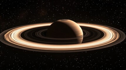 A detailed image of Saturn, the sixth planet from the sun, with its prominent ring system and numerous stars in the background.