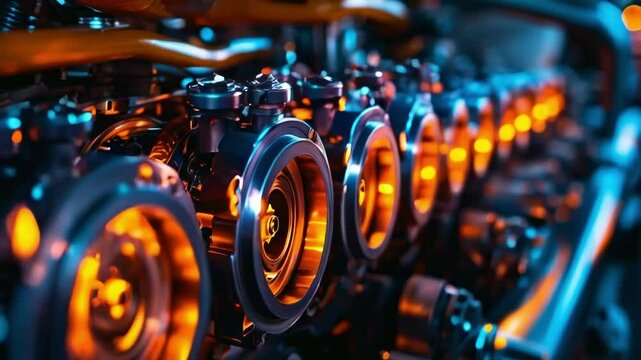 Motion Pistons in Engine in the night