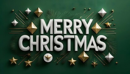 Modern and simple design with text "Merry Christmas" in bold white letters on dark green.