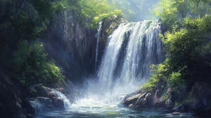 Fototapeta premium Waterfall in a Lush Forest