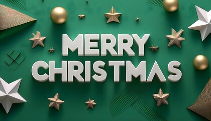 Modern and simple design with text "Merry Christmas" in bold white letters on dark green.