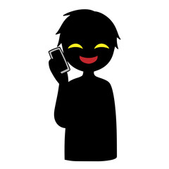 スマホで話す悪人イメージの黒いシルエットの人物の素材