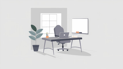 Minimalist Home Office Setup with Desk, Comfortable Chair, and Natural Lighting