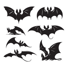 Fototapeta premium Set of fledermaus silhouette on white background