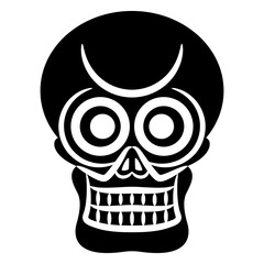 Stylized human skull. Ancient Tibetan death symbol. Black and white silhouette.