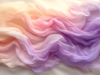 Obraz premium A delicate swirl of soft chiffon fabric in pastel hues of peach, pink, and lavender, creating a gentle, flowing texture that evokes a serene and dreamy atmosphere.