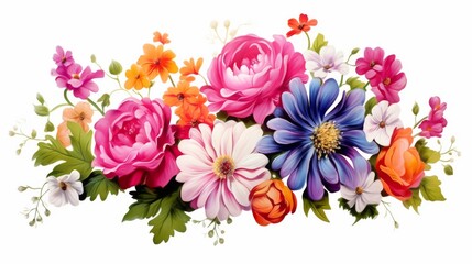 Colorful floral clipart with assorted blooming flowers on white background &ndash; high-quality botanical illustration perfect for elegant design, invitations, and creative projects


