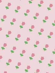 seamless pattern with tulips and pink background.