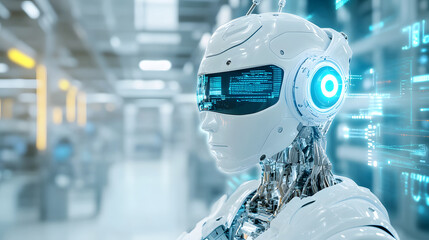 3D rendering of futuristic robot with advanced technology features, showcasing AI capabilities