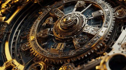 Fototapeta premium 3D effect of an intricate mechanical clock with moving gears and detailed craftsmanship