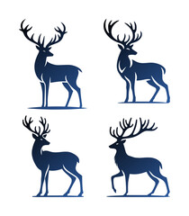 vector set silhouette of deer (blue)