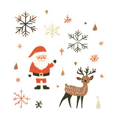 Joyful Christmas and New Year Collection: Santa, Festive Animals, Whimsical Decorations, Cozy Holiday Scenes, and Playful Winter Elements on White Background