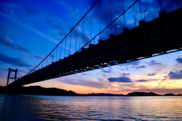 瀬戸大橋・下津井瀬戸大橋・夕方（岡山県・倉敷市）