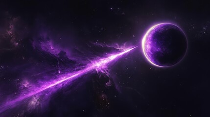 Obraz premium A solitary purple planet contrasts sharply against a pitch-black backdrop.