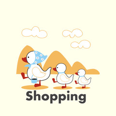 Shopping Ducks – Cute Family Illustration
