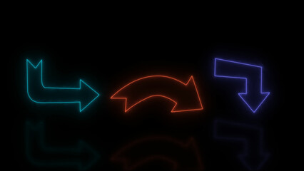 Right arrow. Glowing neon icon on black background