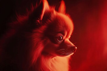 Mystic portrait of baby Pomeranian in studio, copy space on right side, Headshot, Close-up View, isolated on white background