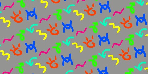 Fun colorful line doodle seamless pattern. Creative minimalist style art background for children or trendy design with basic shapes. Hand drawn simple design colorful line