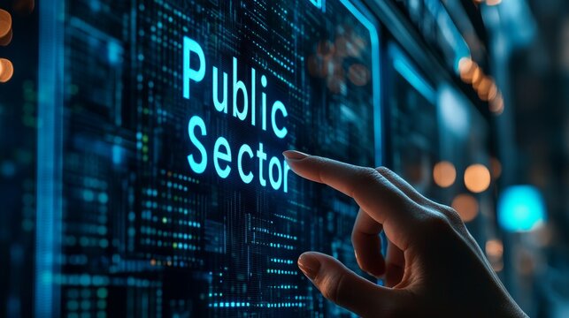 Hand touch a virtual public sector icon hologram in screen, Public Sector Government People Business Concept 