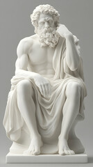 Realistic Sculpture - Contemplative Male Figure in White Marble