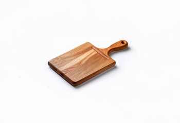 Fototapeta premium A small, rectangular wooden cutting board with a single handle on the short side.