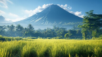 The foreground with a mountain in the background