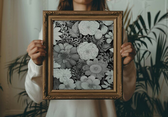 Interior Gold Photo Frame Mockup With Generative AI