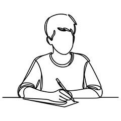 one line drawing boy study education vector illustration template design