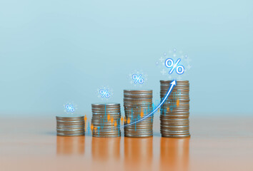 Concept of business growth planning and strategy, showing good economy from digital screen,...