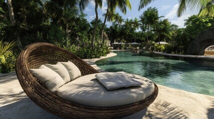 Obraz premium Tropical Retreat with Cozy Lounge Chair by Poolside
