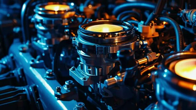 Motion Pistons in Engine in the night