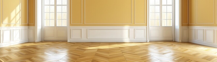 Fototapeta premium A large room with white walls and wooden floors