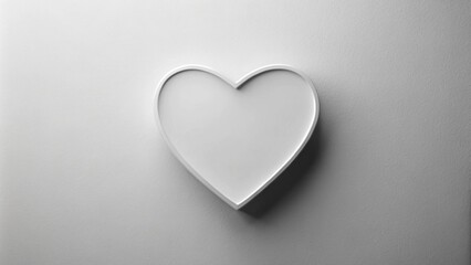A minimalist design featuring a simple, white heart shape with subtle texture and shading effects, conveying purity and innocence, geometric, pure, modern