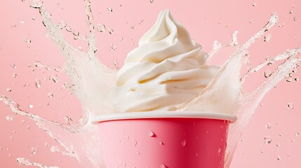 Get ready to tantalize your audience with this enticing stock photo of a pink cup overflowing with whipped cream, enticing viewers with its luscious dessert imagery