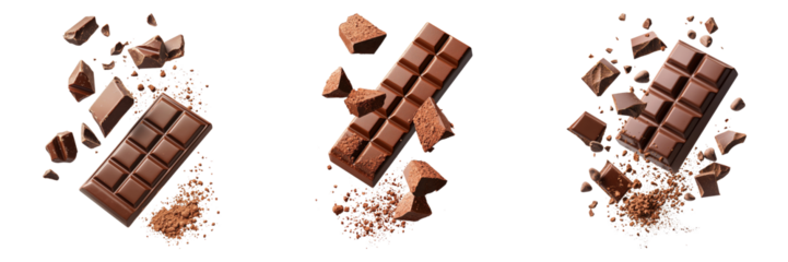 Delicious Chocolate Bars Exploding with Flavor on Transparent Background
