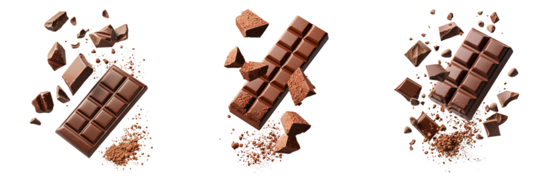 Delicious Chocolate Bars Exploding with Flavor on Transparent Background
