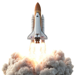 Naklejka premium Rocket launch with fire and smoke trail, cut out 
